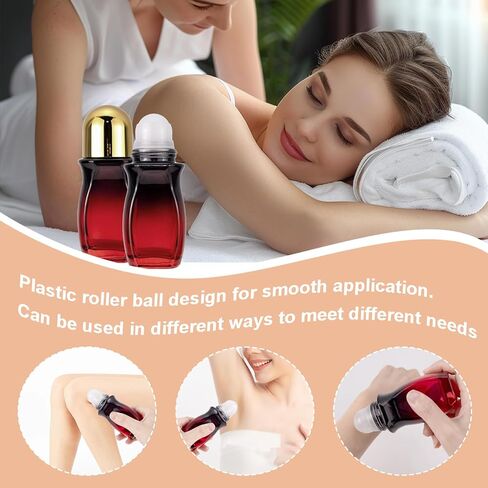 Ellbest 4Pcs Rollerball Bottles Set 50ml Gradient Red Glass Deodorant Roller Bottle with Plastic Roller Ball and 2Pcs Opener Perfume Roll On Bottles Deodorant Containers for Essential Oils (Black Lid) in Kuwait
