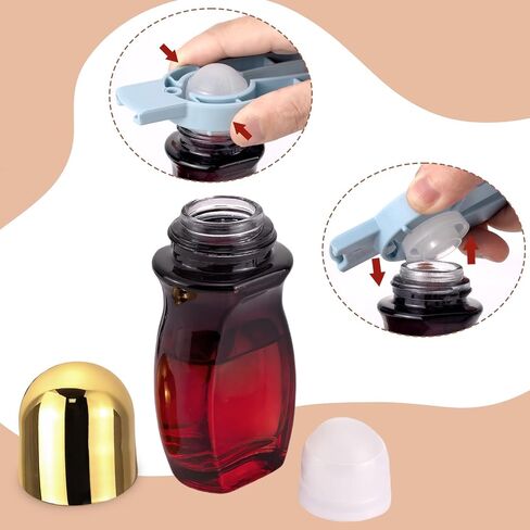 Ellbest 4Pcs Rollerball Bottles Set 50ml Gradient Red Glass Deodorant Roller Bottle with Plastic Roller Ball and 2Pcs Opener Perfume Roll On Bottles Deodorant Containers for Essential Oils (Black Lid) in Kuwait