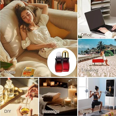 Ellbest 4Pcs Rollerball Bottles Set 50ml Gradient Red Glass Deodorant Roller Bottle with Plastic Roller Ball and 2Pcs Opener Perfume Roll On Bottles Deodorant Containers for Essential Oils (Black Lid) in Kuwait