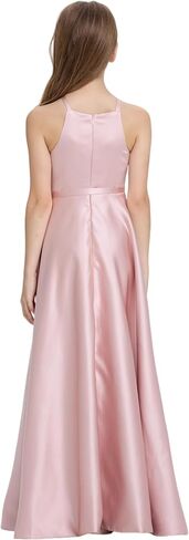 ساتان صغار وصيفات الشرف للأطفال للأطفال الرسن زهرة الفتاة فستان عالي القوس حزام الحزب ثوب المسابقة in Saudi Arabia