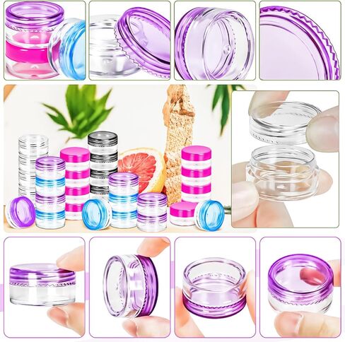 MotBach 100 Pack 3g 5g Plastic Jars Round Clear Cosmetic Containers with Lids, 3ml 5ml Travel Size Containers Sample Jars with Spatulas for Makeup Cosmetic Sample Lotion Cream Salve Balm Powder Travel in Saudi Arabia