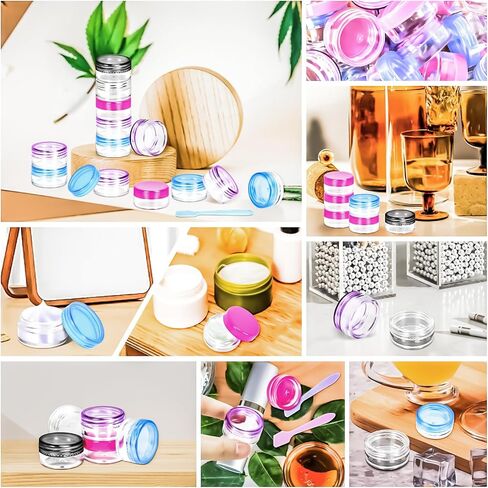 MotBach 100 Pack 3g 5g Plastic Jars Round Clear Cosmetic Containers with Lids, 3ml 5ml Travel Size Containers Sample Jars with Spatulas for Makeup Cosmetic Sample Lotion Cream Salve Balm Powder Travel in Saudi Arabia