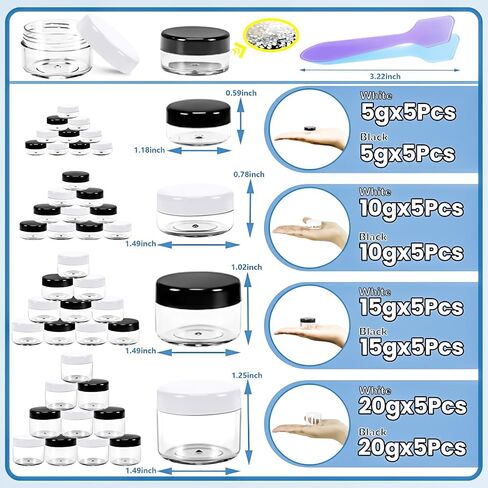 Motbach 100 Pack 3G 5G الجرار البلاستيكية جولة حاويات مستحضرات تجميل واضحة مع أغطية ، 3 مل من حاويات حجم سفر 5ML عينة من الجرار مع ملاعق للمكياج مستحضرات مستحضرات المستحضرات المسحوق المسحوق المسحوق in Kuwait