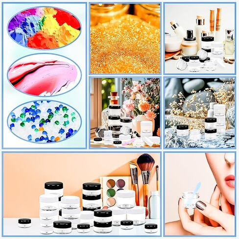 Motbach 100 Pack 3G 5G الجرار البلاستيكية جولة حاويات مستحضرات تجميل واضحة مع أغطية ، 3 مل من حاويات حجم سفر 5ML عينة من الجرار مع ملاعق للمكياج مستحضرات مستحضرات المستحضرات المسحوق المسحوق المسحوق in Kuwait