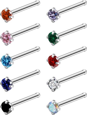 Ruifan ASTM F136 Titanium أنف أنف Rings 18G 20G 22G مزيج اللون مكعب الزركونيا أنف الأزرار حلقة المسمار على شكل عظم على شكل عظم عظمي هوبويرجينيك مثقوب المجوهرات للنساء 1.5 مم 2 مم 2.5 مم 3 مم 10 مساء in Saudi Arabia