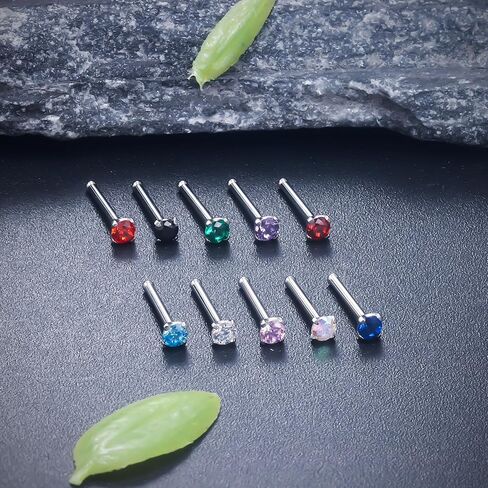 Ruifan ASTM F136 Titanium أنف أنف Rings 18G 20G 22G مزيج اللون مكعب الزركونيا أنف الأزرار حلقة المسمار على شكل عظم على شكل عظم عظمي هوبويرجينيك مثقوب المجوهرات للنساء 1.5 مم 2 مم 2.5 مم 3 مم 10 مساء in Saudi Arabia