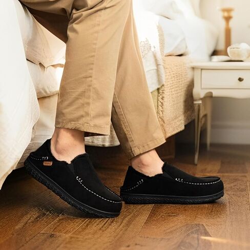 LongBay Men's Moccasin Slippers Cozy Breathable Memory Foam House Shoes for Indoor Outdoor in Kuwait