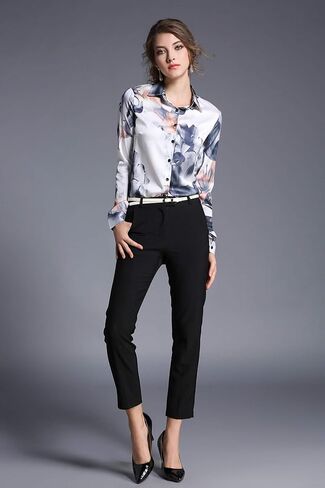 LAI MENG FIVE CATS Women's Shirt Floral Print Long Sleeves Button Down Casual Blouse Top in Kuwait