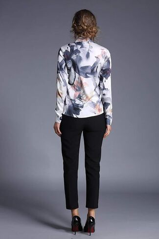 LAI MENG FIVE CATS Women's Shirt Floral Print Long Sleeves Button Down Casual Blouse Top in Kuwait