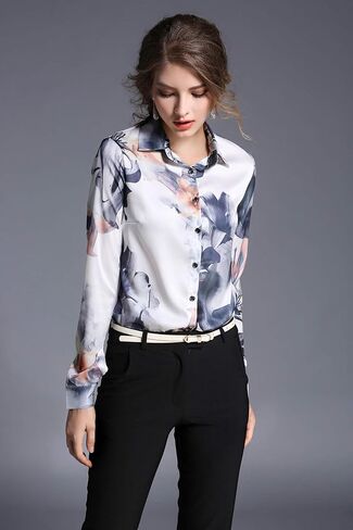 LAI MENG FIVE CATS Women's Shirt Floral Print Long Sleeves Button Down Casual Blouse Top in Kuwait