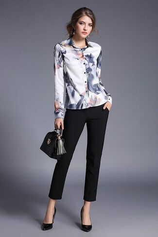 LAI MENG FIVE CATS Women's Shirt Floral Print Long Sleeves Button Down Casual Blouse Top in Kuwait