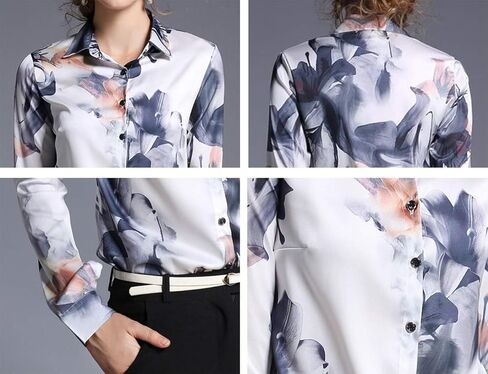 LAI MENG FIVE CATS Women's Shirt Floral Print Long Sleeves Button Down Casual Blouse Top in Kuwait