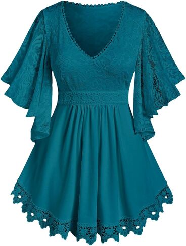 ROSE GAL Plus Size Lace Panel Butterfly Sleeve Blouse in Saudi Arabia