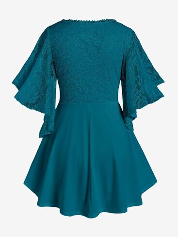 ROSE GAL Plus Size Lace Panel Butterfly Sleeve Blouse in Saudi Arabia