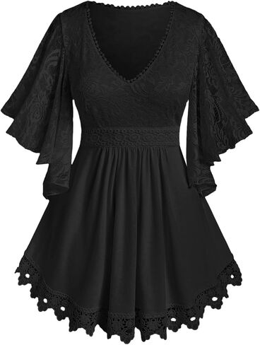ROSE GAL Plus Size Lace Panel Butterfly Sleeve Blouse in Saudi Arabia