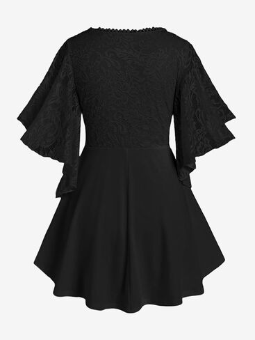 ROSE GAL Plus Size Lace Panel Butterfly Sleeve Blouse in Saudi Arabia