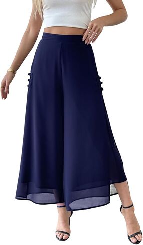 Women's Summer Capris Culottes Chiffon Wide Leg Palazzo Pants Pull on Side Split Trouser Beach Outfit in Saudi Arabia