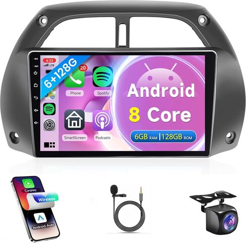 Android 13 Radio Carplay for Toyota RAV4 2001 2002 2003 2004 2005 2006, Rimoody Car Stereo 9 Inch Touch Screen GPS WiFi Android Auto Mirror Link Bluetooth FM HiFi + AHD Backup Camera in Kuwait