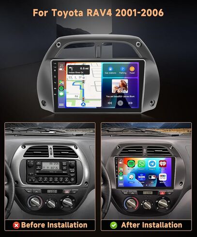 Android 13 Radio Carplay for Toyota RAV4 2001 2002 2003 2004 2005 2006, Rimoody Car Stereo 9 Inch Touch Screen GPS WiFi Android Auto Mirror Link Bluetooth FM HiFi + AHD Backup Camera in Kuwait