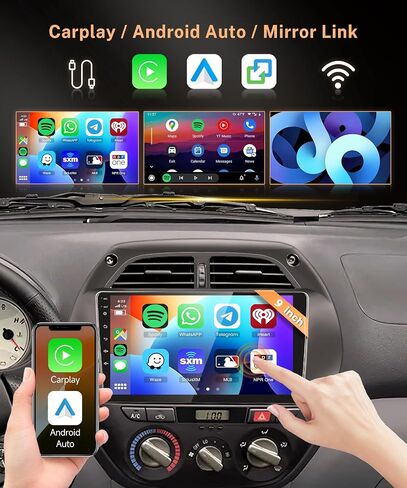 Android 13 Radio Carplay for Toyota RAV4 2001 2002 2003 2004 2005 2006, Rimoody Car Stereo 9 Inch Touch Screen GPS WiFi Android Auto Mirror Link Bluetooth FM HiFi + AHD Backup Camera in Kuwait