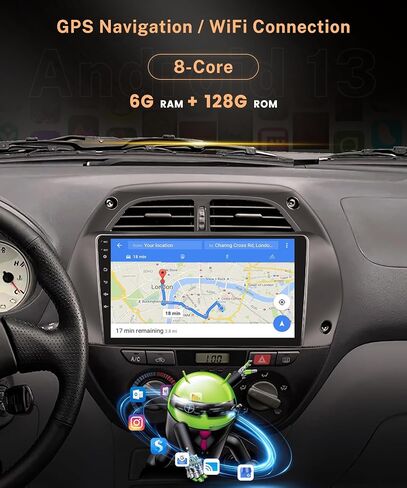 Android 13 Radio Carplay for Toyota RAV4 2001 2002 2003 2004 2005 2006, Rimoody Car Stereo 9 Inch Touch Screen GPS WiFi Android Auto Mirror Link Bluetooth FM HiFi + AHD Backup Camera in Kuwait