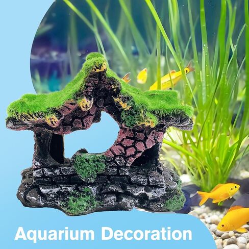 Hamiledyi 4PCS Aquarium Decoration, Fish Tank Artificial Resin Castle Ornaments, Betta Tank Landscape Decorations with Plastic Plants for Shrimp Fish Climbing Hiding in Kuwait