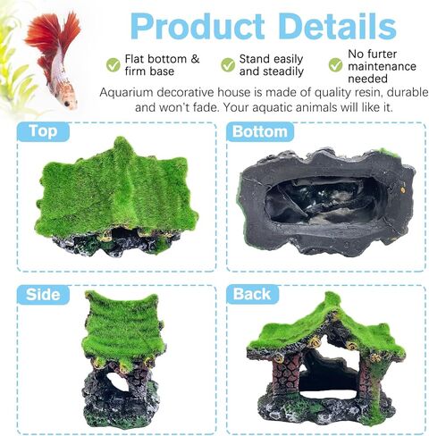 Hamiledyi 4PCS Aquarium Decoration, Fish Tank Artificial Resin Castle Ornaments, Betta Tank Landscape Decorations with Plastic Plants for Shrimp Fish Climbing Hiding in Kuwait