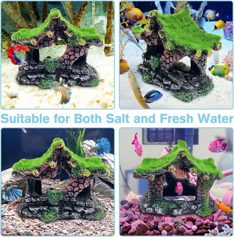 Hamiledyi 4PCS Aquarium Decoration, Fish Tank Artificial Resin Castle Ornaments, Betta Tank Landscape Decorations with Plastic Plants for Shrimp Fish Climbing Hiding in Kuwait