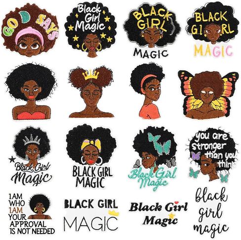 16PCS Positive Black Girl Iron on Patches Crocode tears African Women Sew on Embroidered Patches for Girl Clothes Jackets Hats Backpacks T-Shirts in Saudi Arabia