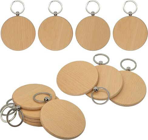 3 Inch Big Round Wood Engraving Blanks Wood Blanks Blank Wooden Key Tag with Keychain (5 PCS) in Saudi Arabia