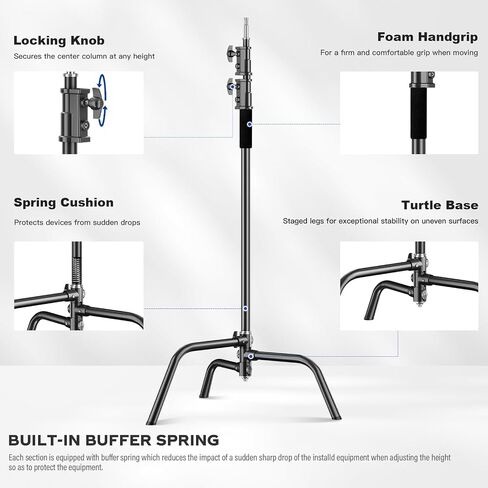 Heavy Duty C Stand 6.9ft/210cm with Holding Arm Sandbag and storage bag Grip Head Stainless Steel Photography Light Stand C-Stand Sturdy for Photography Studio Video Monolight Softbox Shooting（Silver） in Saudi Arabia