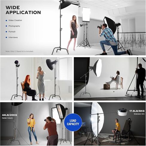 Heavy Duty C Stand 6.9ft/210cm with Holding Arm Sandbag and storage bag Grip Head Stainless Steel Photography Light Stand C-Stand Sturdy for Photography Studio Video Monolight Softbox Shooting（Silver） in Saudi Arabia