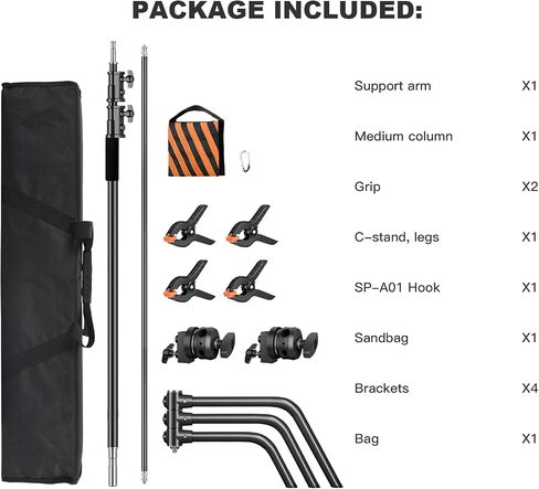 Heavy Duty C Stand 6.9ft/210cm with Holding Arm Sandbag and storage bag Grip Head Stainless Steel Photography Light Stand C-Stand Sturdy for Photography Studio Video Monolight Softbox Shooting（Silver） in Saudi Arabia