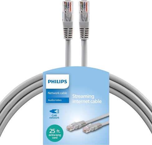 كابل Ethernet Philips Cat6 ، سلك طويل 50 قدمًا ، 10 جيجابت في الثانية ، 250 ميجا هرتز ، موصل RJ45M ، للكمبيوتر ، وحدة التحكم في اللعبة ، مودم الكبل/DSL ، مفتاح الشبكة ، جهاز البث ، الأسود ، SWR3503B/37 in Kuwait