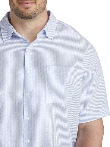 Oak Hill by DXL Big and Tall's Men's Seersucker Stripe Sport Shirt ، Ultramarine ، أحجام XL-7XL in Kuwait