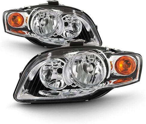 AKKON - Pair Halogen Style Headlamps Fits 2005-2009 Audi A4 S4 2007-2008 RS4 2009 Cabriole Left+Right Chrome Headlights in Saudi Arabia