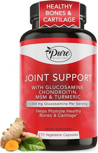 Pure By Nature Joint Support, Glucosamine with Chondroitin Turmeric MSM Boswellia Supplement, 270 Capsules in Saudi Arabia
