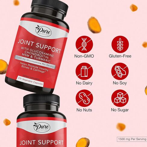 Pure By Nature Joint Support, Glucosamine with Chondroitin Turmeric MSM Boswellia Supplement, 270 Capsules in Saudi Arabia