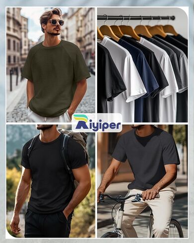 RIYIPER 3 Pack Men's Waffle knusted Sleeve Crewneck Thirts Solid Raglan Sleeve Tees Pullover Tees in Saudi Arabia