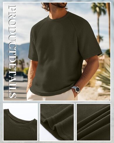 RIYIPER 3 Pack Men's Waffle knusted Sleeve Crewneck Thirts Solid Raglan Sleeve Tees Pullover Tees in Saudi Arabia