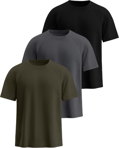 RIYIPER 3 Pack Men's Waffle knusted Sleeve Crewneck Thirts Solid Raglan Sleeve Tees Pullover Tees in Saudi Arabia