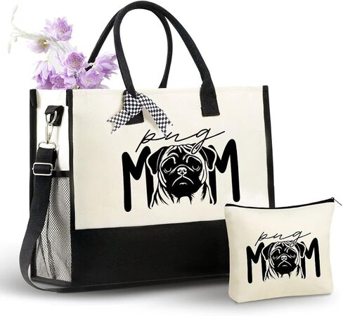 هدايا innobeta pug للنساء ، عشاق الصلصال ، Pug Mom ، حقيبة حمل القماش مع إغلاق السوستة العلوية وحزام الكتف لعيد الميلاد ، عيد الأم ، عيد الميلاد. in Saudi Arabia
