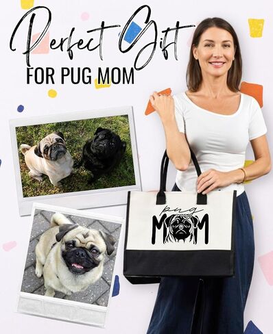 هدايا innobeta pug للنساء ، عشاق الصلصال ، Pug Mom ، حقيبة حمل القماش مع إغلاق السوستة العلوية وحزام الكتف لعيد الميلاد ، عيد الأم ، عيد الميلاد. in Saudi Arabia