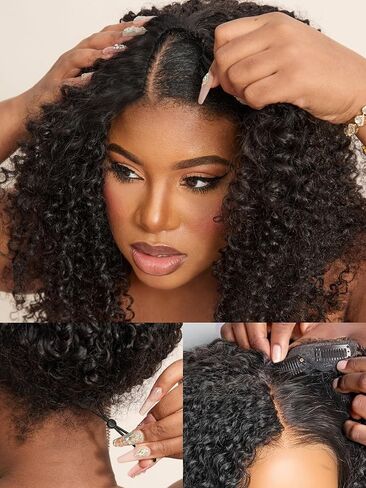 LUVME HAIR Headband Wig Human Hair Deep Wave Curly Drawstring Half Wig for Black Women 100% Real Human Hair Glueless None Lace Wigs Brazilian Virgin Hair Machine Made Wig 200 Density Natural Color in Kuwait