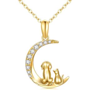 SISGEM 14k Gold Dog and Cat Moon Pendant Necklace for Women, Jewelry for Wife/Girlfriend, Birthday Gifts for Her, 16-18 Inches in Saudi Arabia