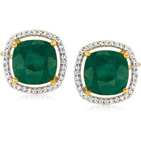 Ross-Simons 4.00 ct. t.w. Emerald and .19 ct. t.w. Diamond Earrings in 18kt Gold Over Sterling in Saudi Arabia