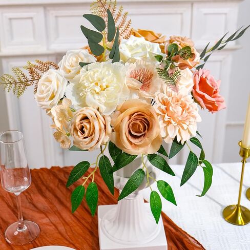 Artificial Flowers Combo Set Fake Brown Nude Bouquet w/Stems Box Mix Faux Silk Dahlia Roses Bulk for Wedding Arrangements DIY Bridal Floral Baby Shower Table Centerpieces Birthday Party Home Decor in Saudi Arabia