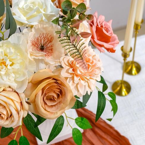 Artificial Flowers Combo Set Fake Brown Nude Bouquet w/Stems Box Mix Faux Silk Dahlia Roses Bulk for Wedding Arrangements DIY Bridal Floral Baby Shower Table Centerpieces Birthday Party Home Decor in Saudi Arabia