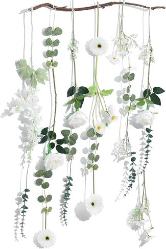 Hoteam 51 Pcs 26 Pcs DIY Flower Garland Artificial Hanging Wildflower Backdrop Set Fake Rose Eucalyptus Daisy Poppy Wild Flower Decor for Wedding Party Birthday Home Garden (White,Champagne,Pink) in Saudi Arabia