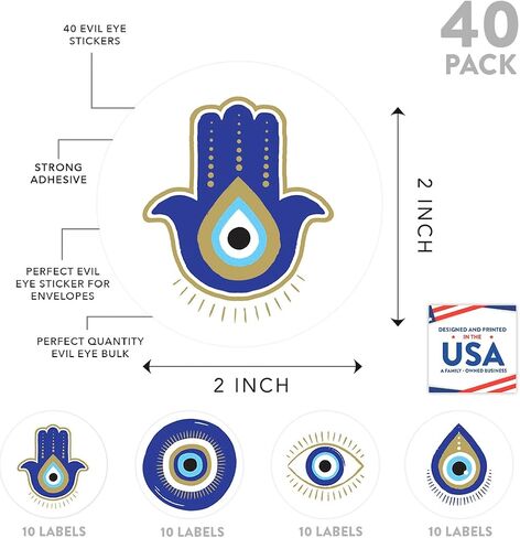 Andaz Press Assorted 40 Vinyl Blue Gold Evil Eye Sticker Eyes Waterproof Greek Evil Eye Decor Removable Spiritual Eyeball Stickers for Phone Car Decals Bumper Laptop Water Bottle Luggage Window Door in Saudi Arabia